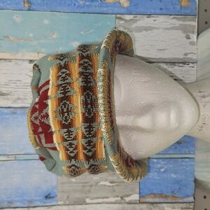 Pendleton Knit Hat Cap Tall with Brim Merino 100%Wool Red Southwestern Style